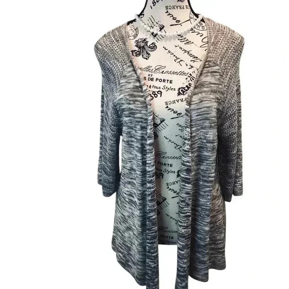 New Directions Belk Brand Large Brown Open Knit Marled Open front sweater S/S - Picture 1 of 3